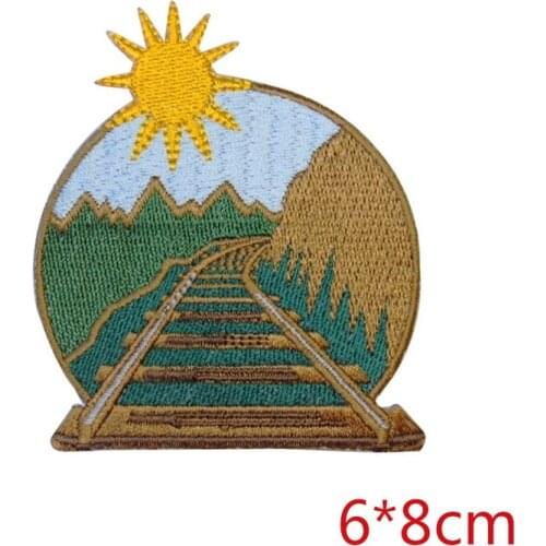 Train railroad tracks moutain scene theme decor for ethical clothing patch