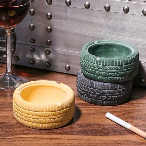 Resin Ashtray without Lid Creative Tire Tyre Shaped Ashtray with Rest Slot Home Decor for Office Bar TS1