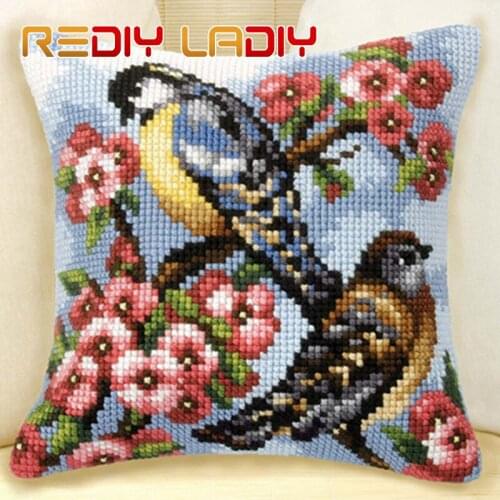 DIY Cross Stitch Cushion Snow Birds Chunky Yarn Cross-Stitch Kits Needlework Pre-Printed Canvas Pillow Home Decor Art & Crafts