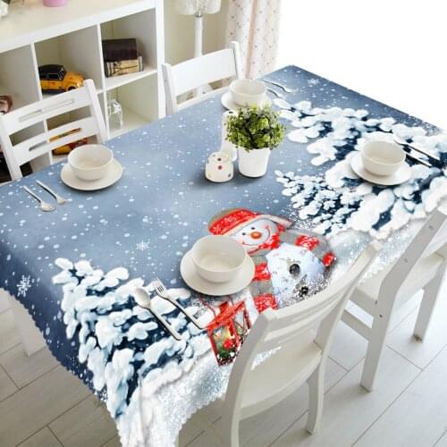 New Year 3D Round Tablecloth Colorful Christmas Snowman Pattern Thicken Polyester Cotton Rectangular Table Cloth Home Decoration