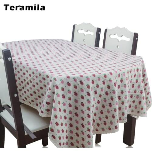 Teramila Table Cloth Strawberry Peach Design Tablecloth With Lace Thick Table Cover Rectangular Square For Home Party Kitchen