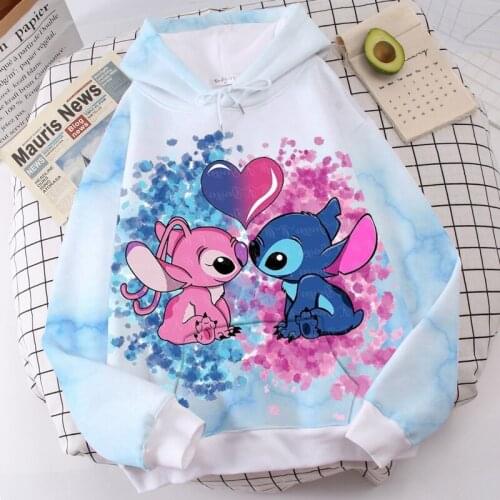 Disney Stitch Hoodies Couple before and after printing Cute Kawaii Casua Kawaii Casual Tops Print Hooded Sweatshirt Long Sleeves