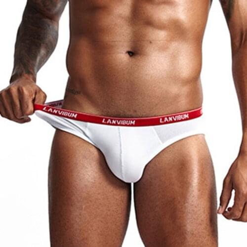 Men Sexy Underwear Cotton Briefs Bulge Pouch Breathable Stretch Bikini Low Waist Briefs Solid Soft Comfortable Male Underpants