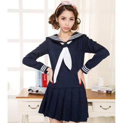Japanese School Navy Sailor Uniform T-shirt + Skirts Scarf Student Class Navy Sailor School Uniforms For Cosplay Girls Suit