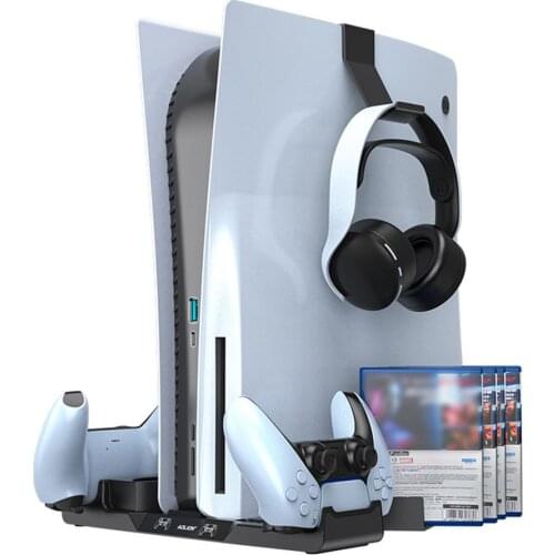 For PS5 Vertical Stand With 12 Game Disc Storage Slots Console Charging Station For PS5 Support Gamepad Headphone Organizer New