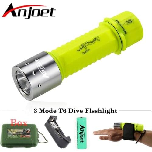 Anjoet 2000LM XM-L T6 LED Waterproof scuba Diver Diving Flashlight 3-Mode underwater Dive Torch light lamp for AAA/18650 Battery