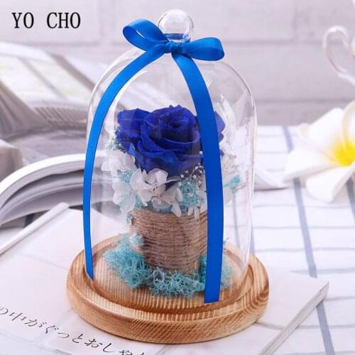 YO CHO Everlasting Preserved Rose Flower Blue Real Rose Hydrangea Immortal Flower Christmas Valentine Gift Store Home Room Decor