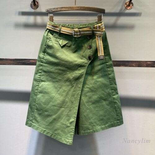 Midi Skirts Womens 2021 Spring and Summer New Irregular Casual High Waist Slimming Cropped Wide Leg Skirt Jupe Femme