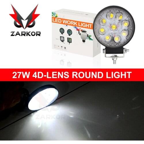 Zarkor 4D Mini Offroad LED Light Bar 27W LED Work Light Bright Beam Off-Road Flood IP68 Waterproof Spot Light SUV Fog Lamp
