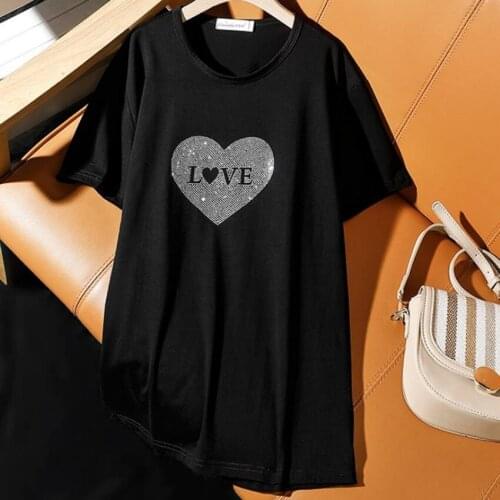 Plus size 5XL!2021 Summer love diamond t-shirt women short sleeve cotton top tees