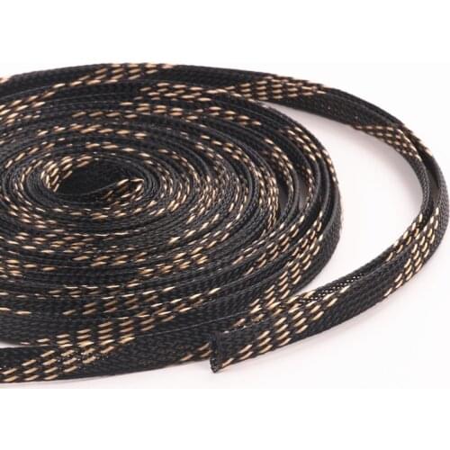 1Pcs 10M 8mm Tight Braided PET Expandable Sleeving Black+Gold Wire Gland Cable protection Sleeve