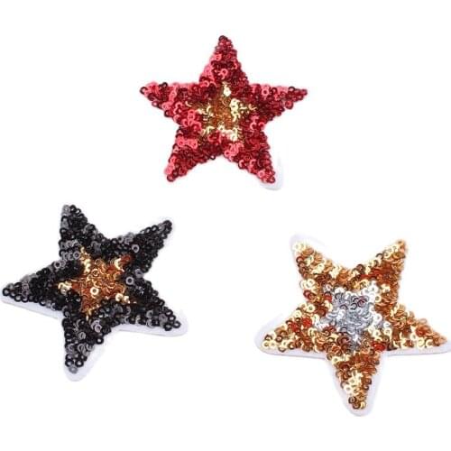 10pcs 65mm Sequined Star Stickers Sewing Clothes Jeans Bags Shoes Pants Patch Embroidery Garments Appliques DIY Iron On Patches