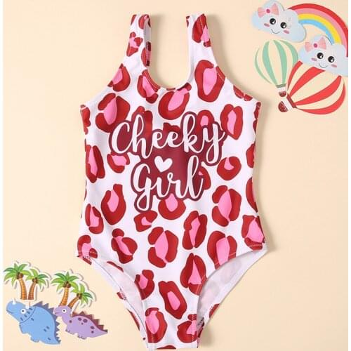 2-8 Years Leopard Girl Swimsuit Kids Letter Print Childrens Swimwear Toddler Girls Bathing Suit Monokini Little Girl Beachwear