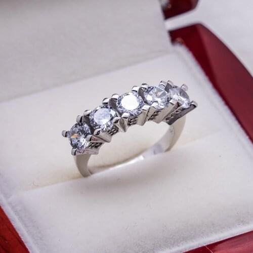 925 Sterling Silver Five Stones Ring with Zircon Stone