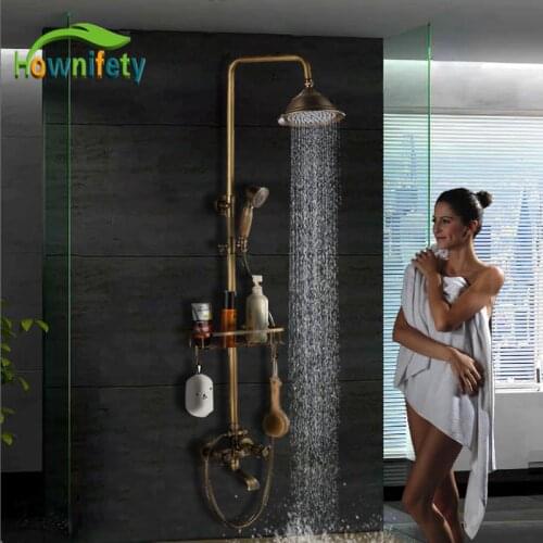 Antique Brass Popular Shower Set Bathroom Faucet 8" Shower Head Hot & Cold Shower System mixer bathroom Faucet Wall mounted