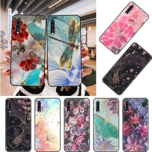 Phone Case For Samsung Galaxy A71 A51 A70 A50 A40 A30 A10 A20 E S Black Cover Coque 3D Prime Flower Dragonfly Butterfly