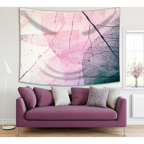 Tapestry Transparent Leaves Delicate Artful Autumn Nature Floral Photo Printed Green Pink Beige