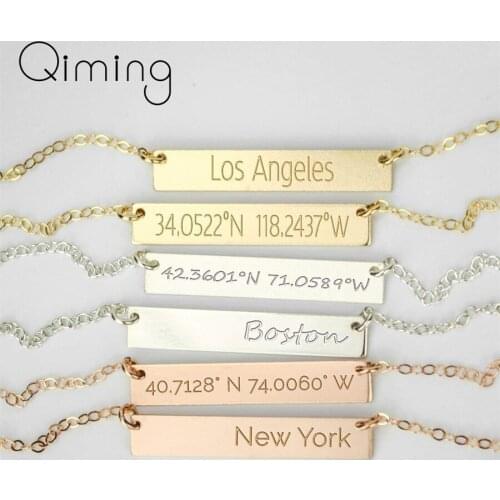 Personalized Bar Pendant Necklace For Women Girls Stainless Steel Jewelry Engraved Any Name Letter Symbols Necklace Gift