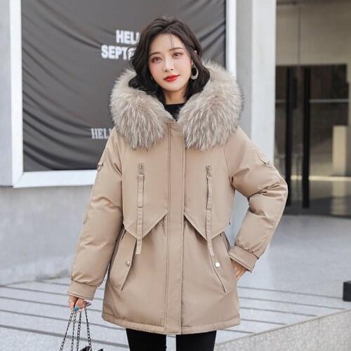 ISENMAL Autumn New Warm Fur Collar Thick Jacket Fashion Short Hooded Parkas Coat Winter Jacket Women Office Lady Streetwear