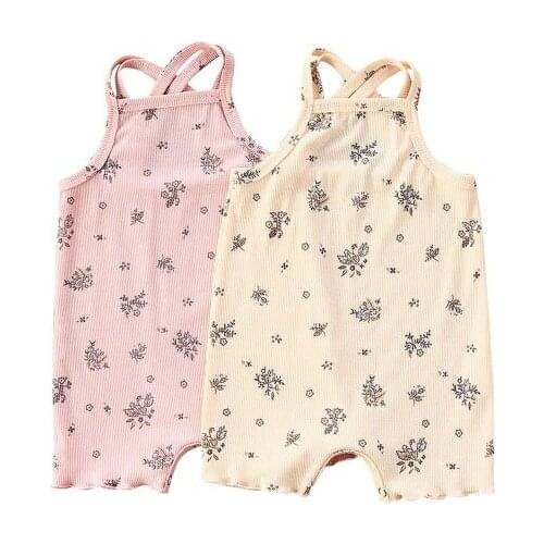 0-18M Newborn Baby Girls Boys Rompers Flowers Print Sleeveless Cotton Jumpsuits Outfits