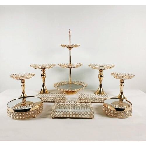 3pcs-11pcs crystal gold round Cupcake Holder Pastry Serving Platter Candy Bar Party Wedding Birthday Holidays