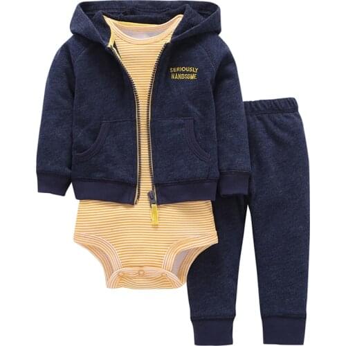 Long sleeve hooded jackets+stripe bodysuit+pants for baby boy girl outfit 2019 newborn clothes set new born babies clothing suit