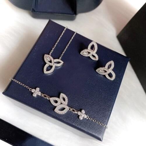 Hot Brand Pure 925 Sterling Silver Jewelry Set For Women Sakura Flower Party Rose Jewelry Set Necklace Bracelet Earrings Set