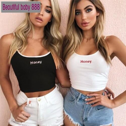 Meqeiss 2021 Summer Sexy Women Crop Top Letter Embroidery Strap Tank Tops Cropped Feminino Ladies Elastic Shirt Vest Camisole