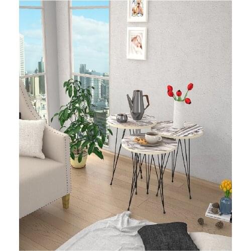 Zigon Coffee Table Metal Foot pcs set Serving Stand Gray Pearl Marble