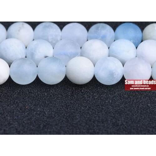 Natural Stone A grade Matte Ice Blue Aquamarines Beads 4 6 8 10 MM Diy Spacer Beads for Jewelry Making Accessories