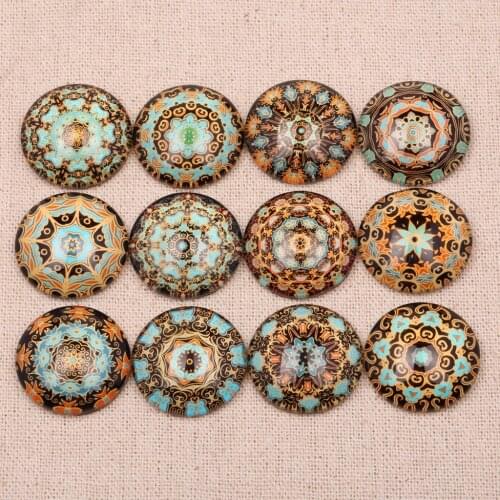 Onwear Round Mandala Pattern Photo Glass Cabochon 10mm 12mm 14mm 18mm 20mm 25mm mixed flabtack diy handmade jewelry findings