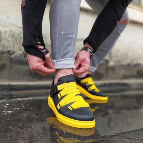 Original Design WG033 Black Yellow Mens High Sole Shoes