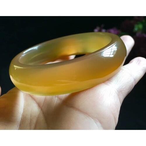 Send certificate Natural agate ice bottom 54-62mm yellow bracelet Elegant princess bracelet Send mother to send girlfriend