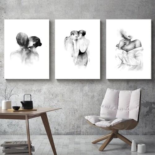Nordic Posters And Prints Black And White Couple Hand-Painted Map Wall Art Canvas Painting Living Room Wedding Decoration Wall