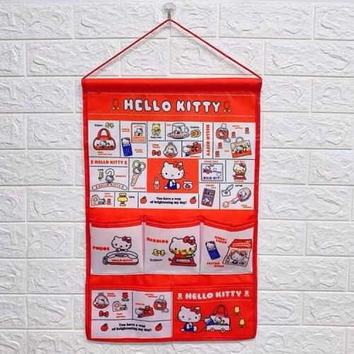 Sanrio Hello Kitty Cartoon Home Storage Bag Multi-layer Storage Hanging Bag Fabric Hanging Storage Bag Dormitory Sundries Bag