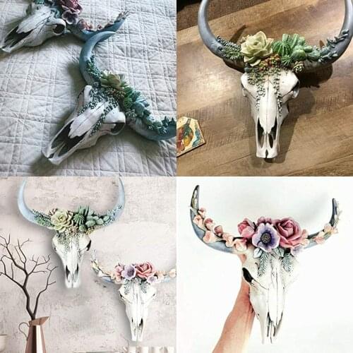SUCCULENT FLOWER COW SKULL WALL DECOR NURSERY Flowers Garden Ornaments Bull Head Resin Decoration Pendant Wall Decoration Crafts