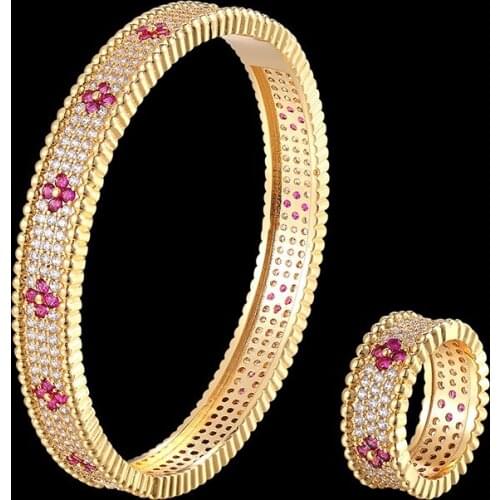 Vanifin Luxury beaded bangle and ring jewelry set 3A white zircon and color zircon Bracelet female fashion accessories bestgift