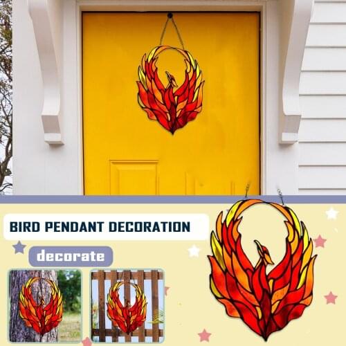 Phoenixs Stained Glass Window Decoration Red Flame Firebird Window Mythical Bird Family Lucky Blessing Pendant Hanging Ornaments