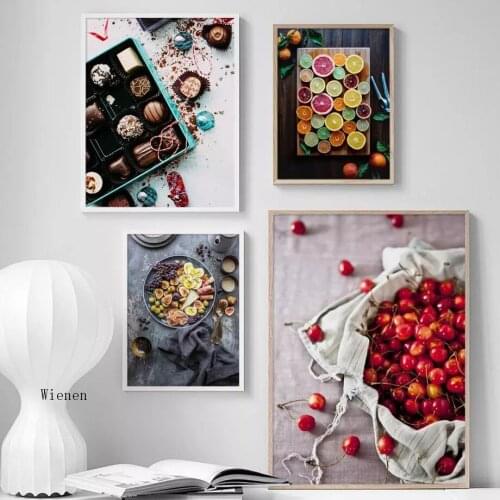 Delicious Fruits Poster Cherry Lemon Coffee Chocolate Canvas Painting and Prints Wall Art Pictures Living Room Cafe Hotel Decor