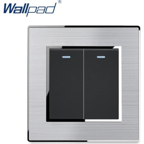 Light Switch 2 Gang Reset Momentary Contact Stainless Steel Panel With Silver Border Wallpad Wall Switch 16A AC110-250V