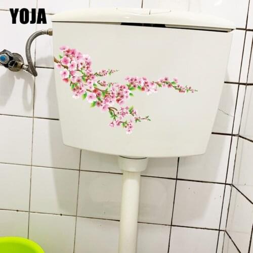 YOJA 25.7×16.9CM Fresh Pink Peach Blossom Branch WC Toilet Decoration Home Wall Stickers T1-2955