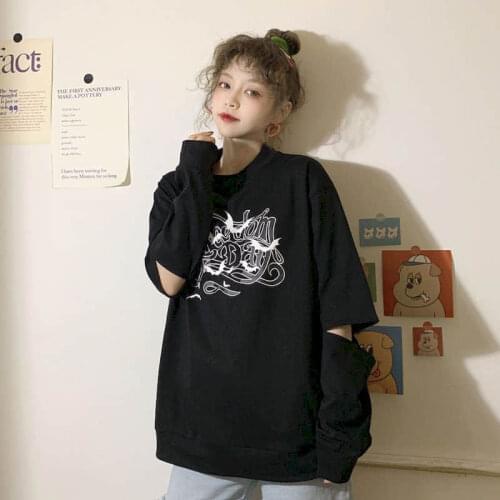 2021 New Autumn Harajuku Style Long Sleeve Top Design Loose Hollow Black T-shirt Women Punk Clothes Gothic Chinese Fashion Goth