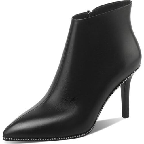 Retro Genuine Leather Women Ankle Boots Leather Pointed Toe High Heels Women Pumps Winter 2020 Party Basic Shoes Woman