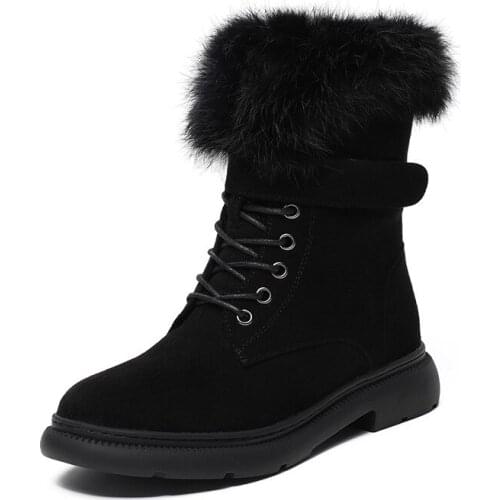 LEOSOXS Women Boots Mid-Calf Rabbit Fur Warm Snow Boots Women Winter Shoes Fashion Ladies Casual Shoes Plus Size 43 zip Lace-Up