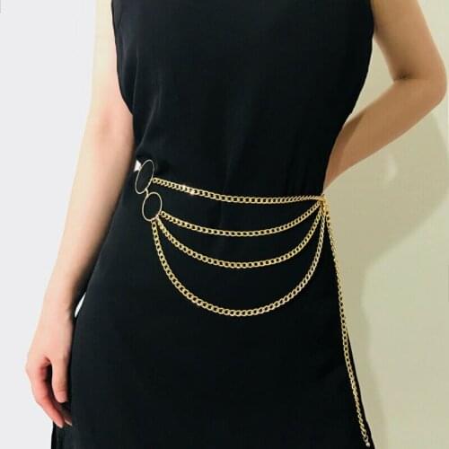 Women Fashion Belt Hip High Waist Gold Narrow Metal Chain Chunky Fringes Belts New