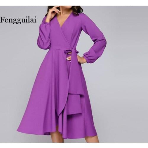 Vintage Ruffles Party Dress Ladies Lantern Sleeve v Neck Sexy Elegant Dress 2020 Autumn Fashion Long Dress Vestidos