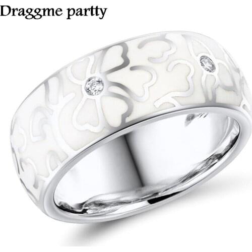 Retro Handmade Ceramic Ring For Women Elegant White Flowers Imitation Porcelain Ring Female Wedding Party Jewelry Accessories
