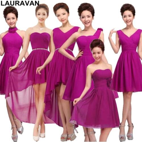 New arrival 2020 formal short deep purple plus size chiffon teenage bridesmaid robes dress bridemaid dresses for wedding