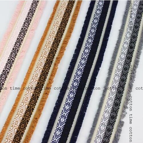 2Yds/lot 6cm wide ethnic style rhombus jacquard embroidered fringe webbing Bilateral thickening webbing shoe bag lace AC767