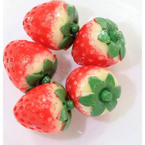 20/50pcs kawaii 3D Large Strawberry Fruit Dessert Resin Cabochon Miniature Fruit Art Supply Decoration Charms